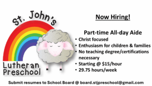 Now Hiring! – Preschool Part-time All-day Aide